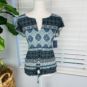 NWT LUCKY BRAND PAISLEY BLUE FRONT KNOT TOP